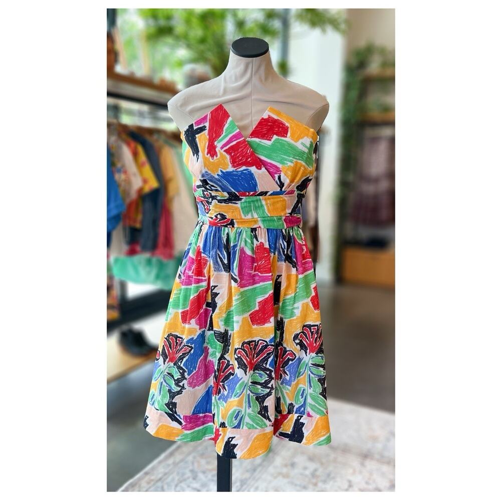 NWT De Loreta Tequila Fit & Flare Dress Multicolor Mini Strapless Lined Magia S